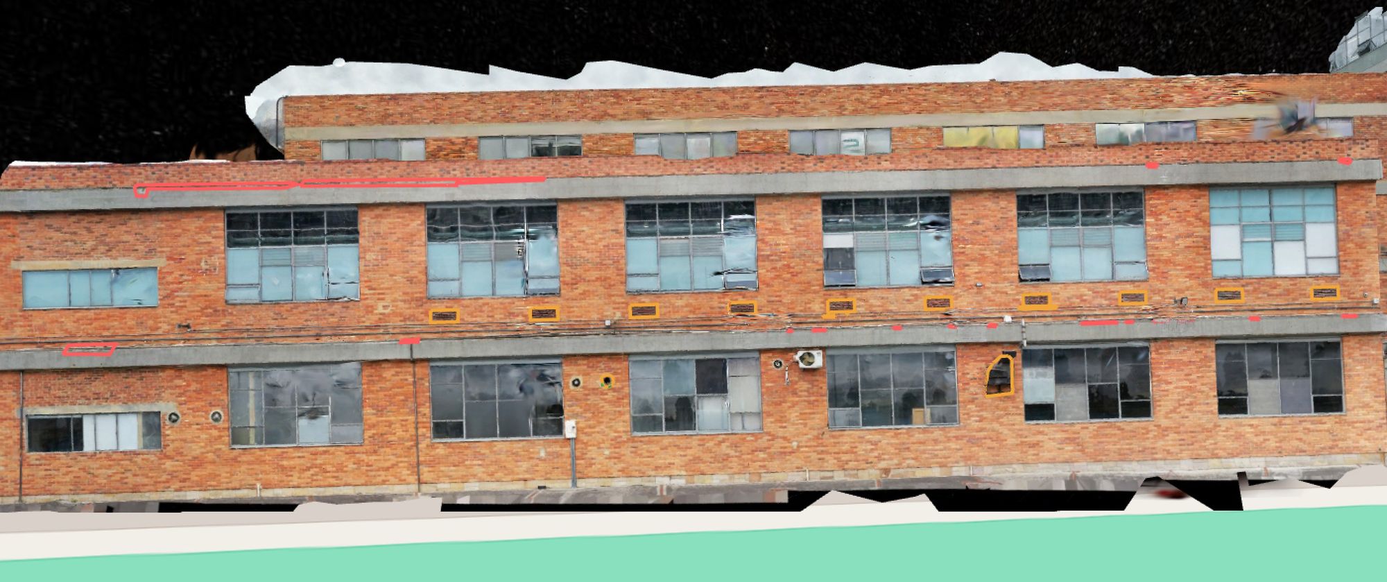 Modelo 3D de una fachada de ladrillo generado con fotos de dron